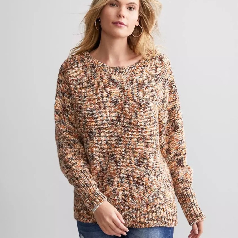 NWT Coco & Jameson Women Medium Gold Metallic Marbled Sweater Warm Woven chunky